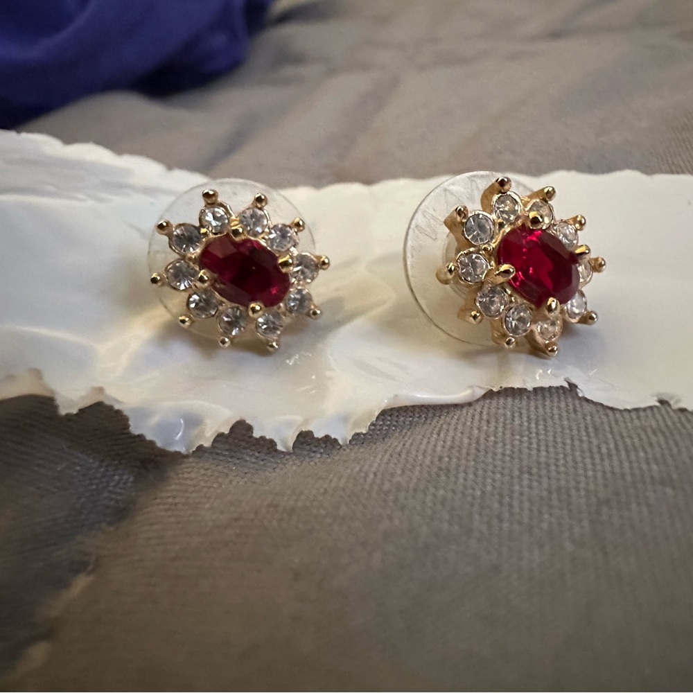 Elegant Gold and Red Stud Earrings